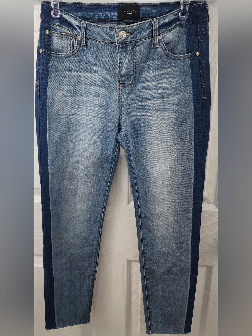 Celebrity Pink Two-Tone Light Blue Skinny Jeans with Dark Side Stripe